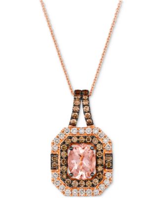 Le Vian - Peach Morganite (1-1/3 ct. t.w.) & Diamond (1-1/10 ct. t.w.) Halo Pendant Necklace in 14k Rose Gold