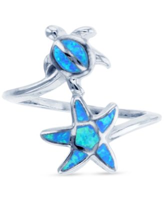 Macy's - Lab-Created Opal Inlay Star & Turtle Bypass Ring in Sterling Silver