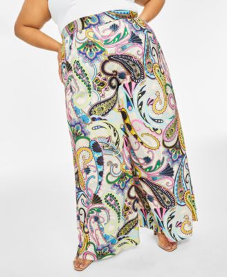 Nina Parker - Trendy Plus Size Printed Satin Wide-Leg Pants