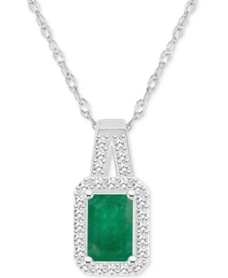 Macy's - Emerald (1/2 ct. t.w.) & Diamond (1/8 ct. t.w.) Halo 18" Pendant Necklace in Sterling Silver (Also in Ruby & Sapphire)