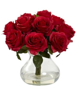 Nearly Natural - Red Rose Arrangement with Vase