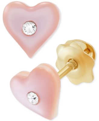 Macy's - Children's Pink Mother of Pearl & Crystal Heart Stud Earrings in 14k Gold