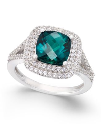 Macy's - Lab-Created Emerald (1-1/2 ct. t.w.) and White Sapphire (1/2 ct. t.w.) Ring in Sterling Silver