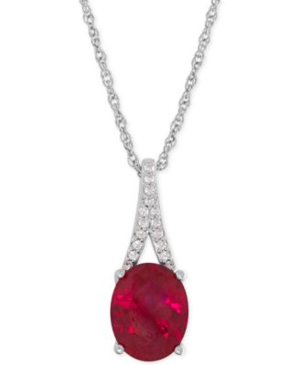Macy's - Lab-Created Ruby (3-5/8 ct. t.w.) and White Sapphire Accent Pendant Necklace in Sterling Silver