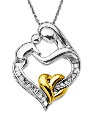 Macy's - Mother and Child Diamond Pendant Necklace in 14k Gold and Sterling Silver (1/10 ct. t.w.)