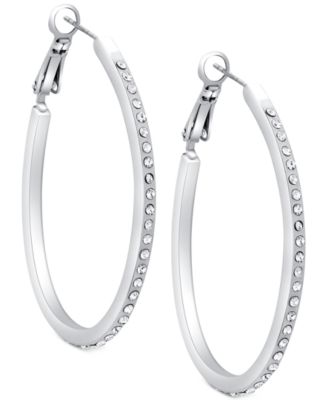GUESS - Silver-Tone Pav&eacute; Oval Hoop Earrings